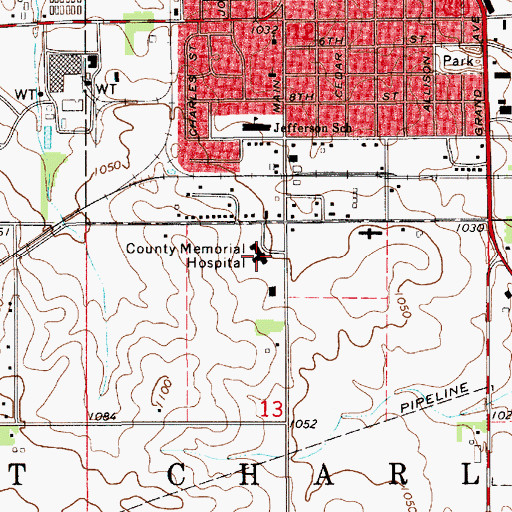 Topographic Map of Floyd County Medical Center, IA