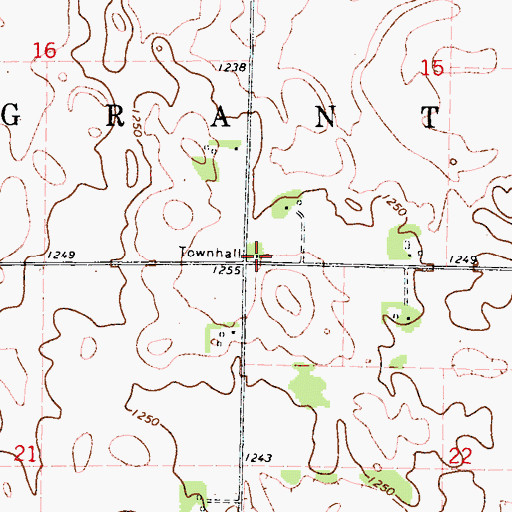 Topographic Map of Grant Townhall, IA