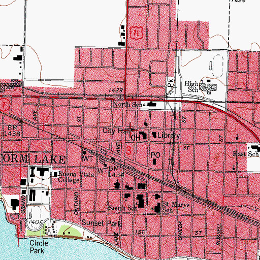 Topographic Map of Storm Lake City Hall, IA