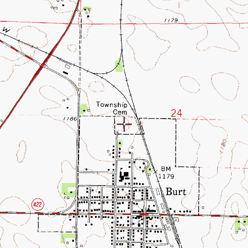 Topographic Map of Burt Township Cemetery, IA