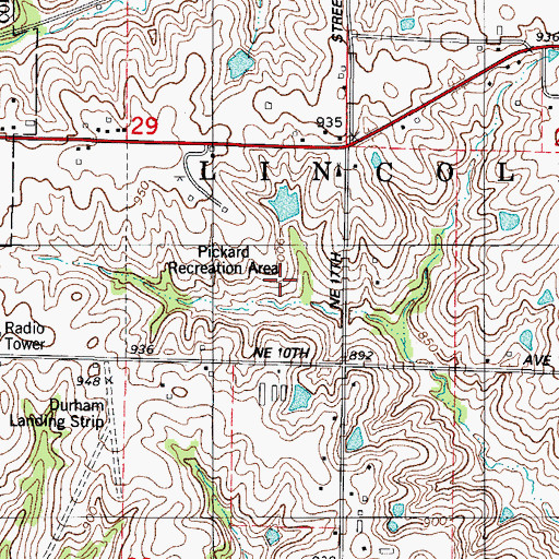 Topographic Map of Pickard Recreation Area, IA