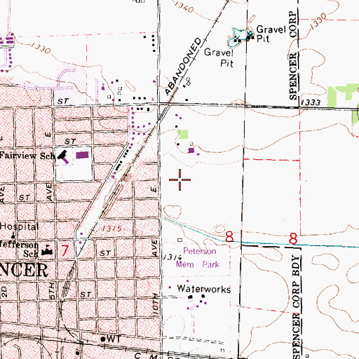 Topographic Map of Spencer Middle School, IA