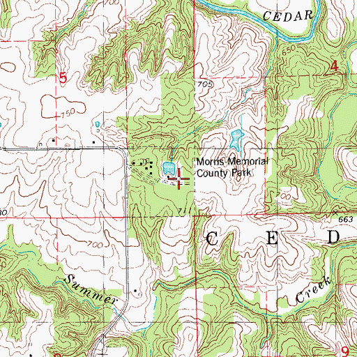 Topographic Map of Morris Memorial County Park, IA