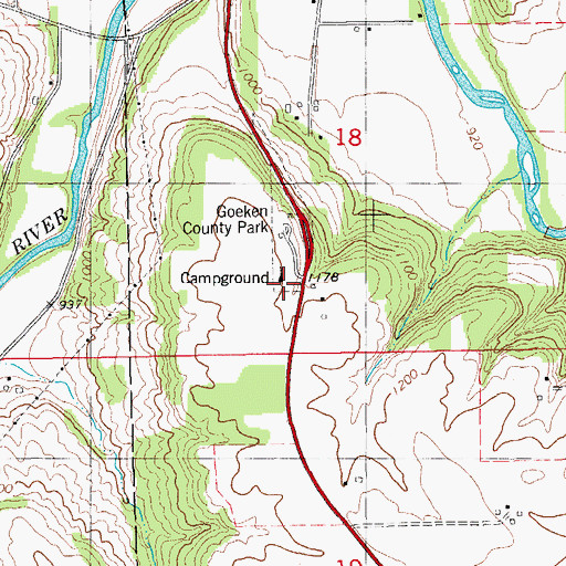 Topographic Map of Goeken County Park, IA