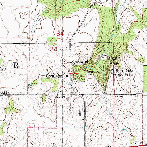 Topographic Map of Duttons Cave Campground, IA