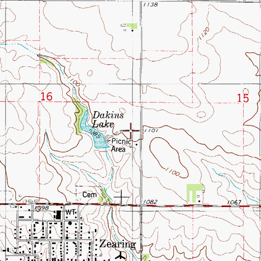 Topographic Map of Dakins Lake Park, IA