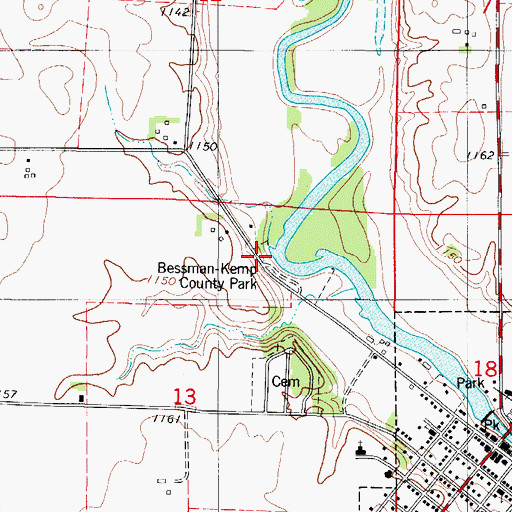 Topographic Map of Bessman-Kemp County Park, IA