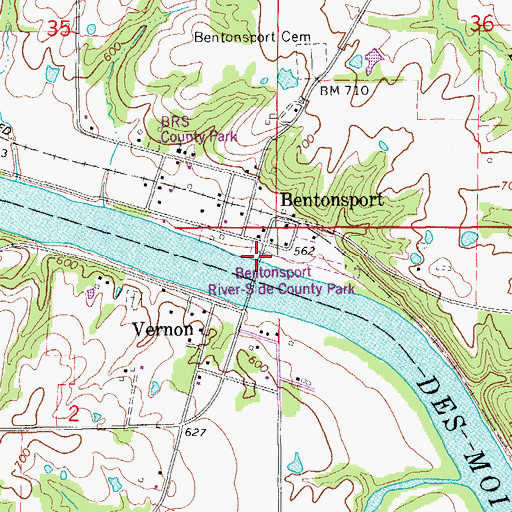 Topographic Map of Bentonsport River-Side County Park, IA