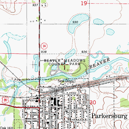 Topographic Map of Beaver Meadows County Park, IA