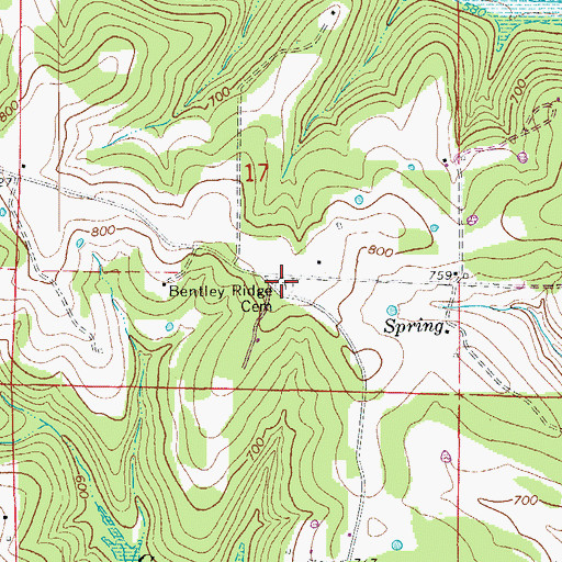 Topographic Map of Bentley Ridge Cemetery, AR