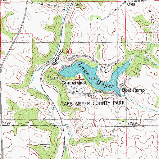 Topographic Map of Lake Meyer County Park, IA