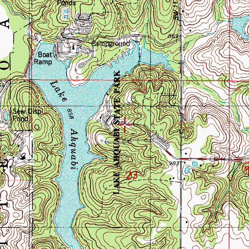 Topographic Map of Lake Ahquabi State Park, IA