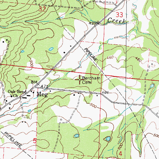 Topographic Map of Bercham Cemetery, AR