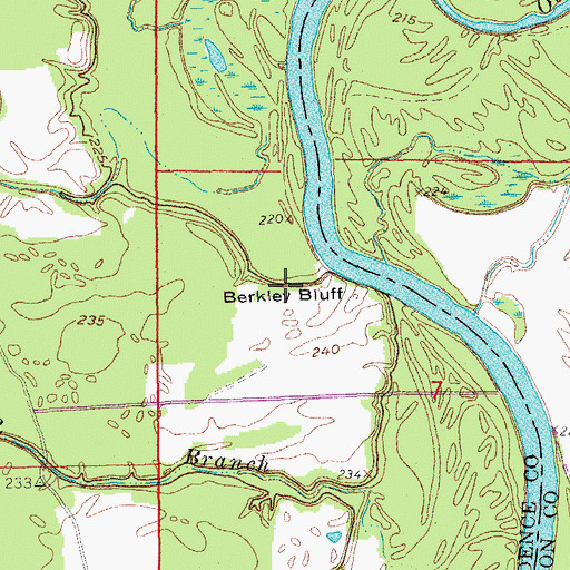 Topographic Map of Berkley Bluff, AR