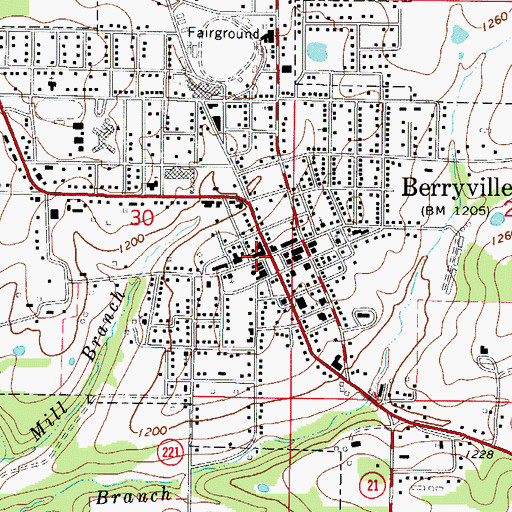 Topographic Map of Berryville, AR