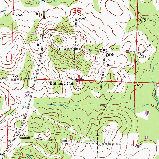 Topographic Map of Bethany Cemetery, AR