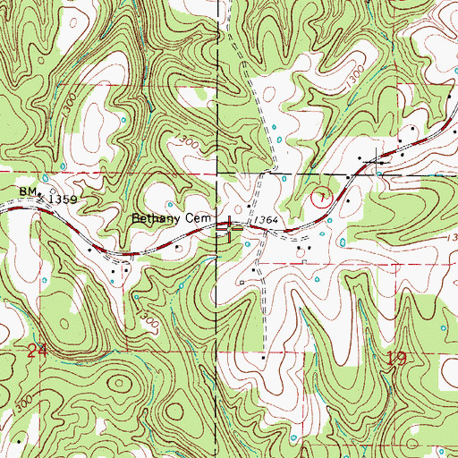 Topographic Map of Bethany Cemetery, AR