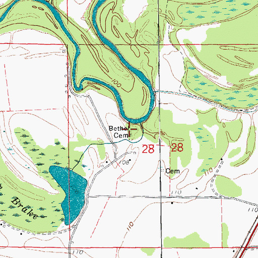 Topographic Map of Bethel Cemetery, AR