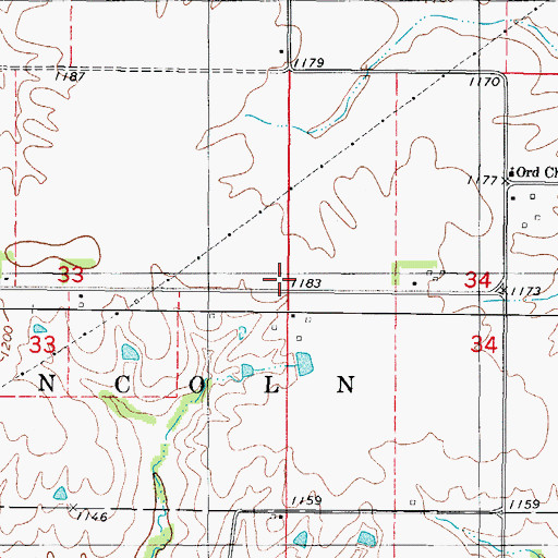 Topographic Map of Ord, IA
