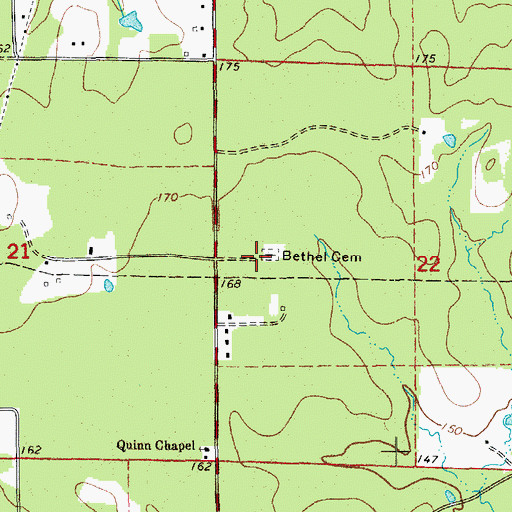 Topographic Map of Bethel Cemetery, AR