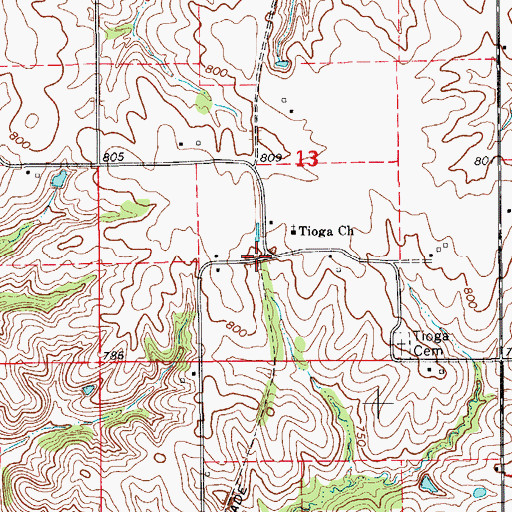 Topographic Map of Tioga, IA