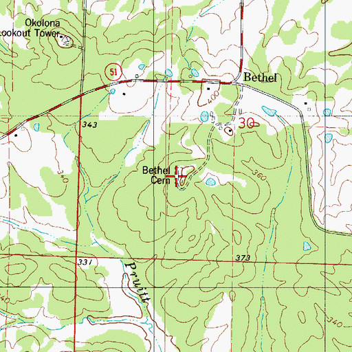 Topographic Map of Bethel Cemetery, AR