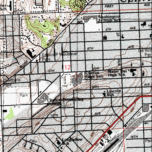 Topographic Map of Clinton High School, IA