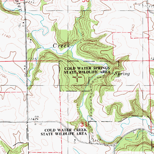 Topographic Map of Cold Water Springs State Wildlife Area, IA