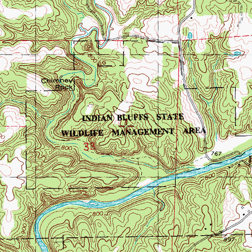 Topographic Map of Indian Bluffs State Wildlife Management Area, IA