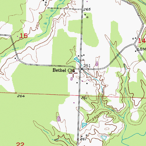 Topographic Map of Bethel Church, AR