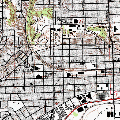 Topographic Map of Putnam Museum, IA