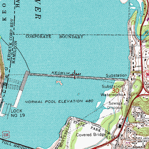 Topographic Map of Keokuk Dam, IA