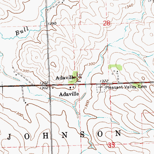 Topographic Map of Adaville, IA
