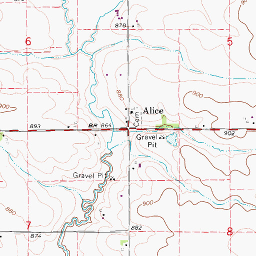 Topographic Map of Alice, IA