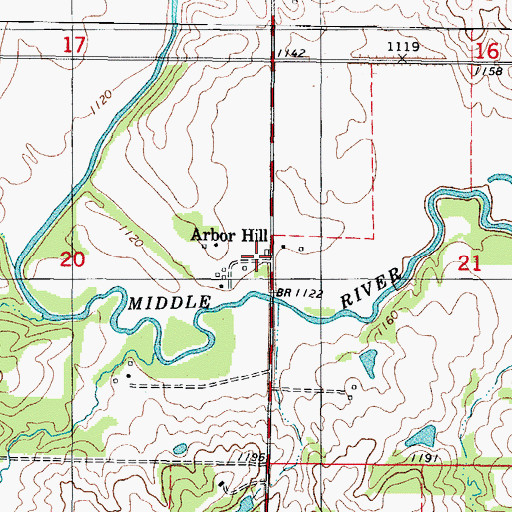 Topographic Map of Arbor Hill, IA