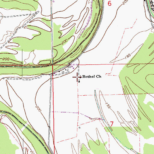 Topographic Map of Bethel Church, AR