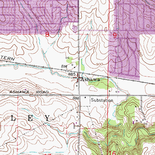 Topographic Map of Ashawa, IA