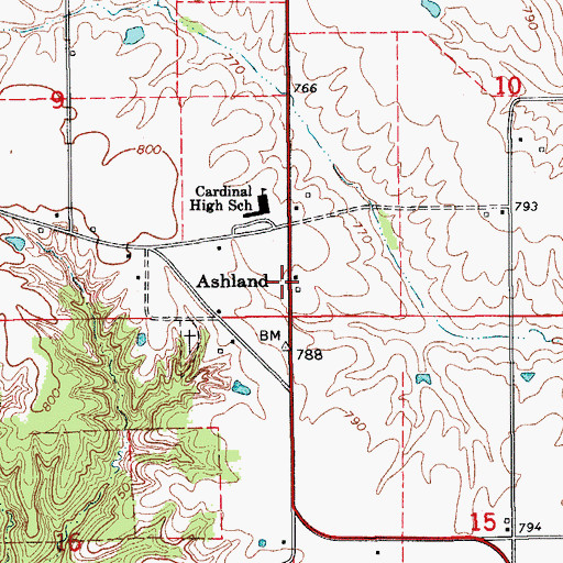 Topographic Map of Ashland, IA