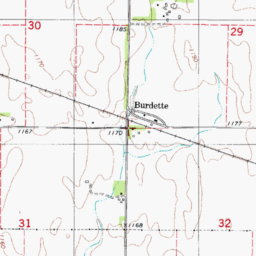 Topographic Map of Burdette, IA