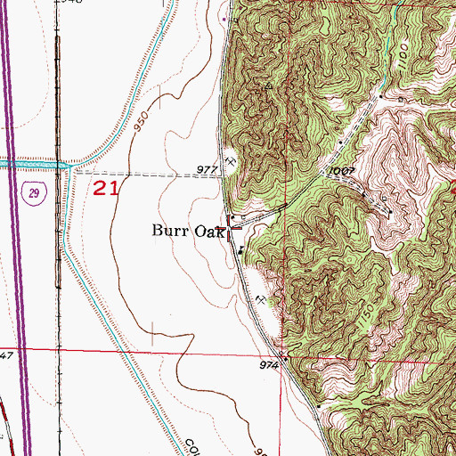 Topographic Map of Burr Oak, IA