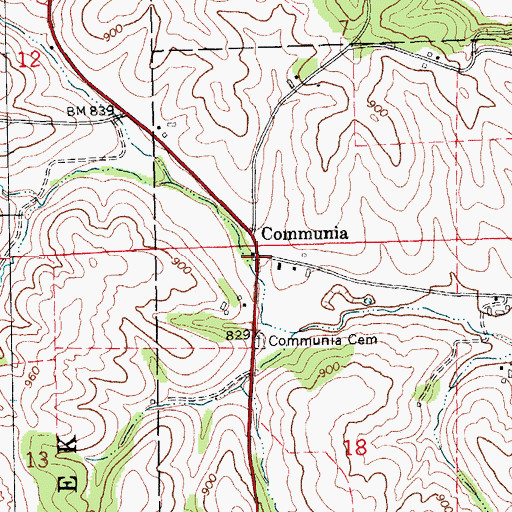 Topographic Map of Communia, IA