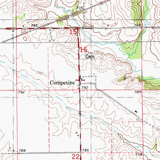 Topographic Map of Competine, IA