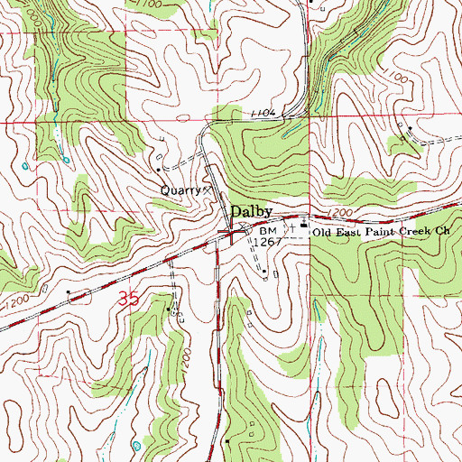 Topographic Map of Dalby, IA