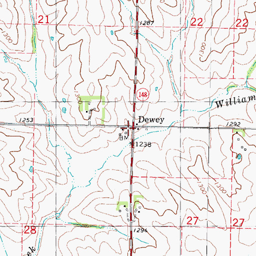 Topographic Map of Dewey, IA