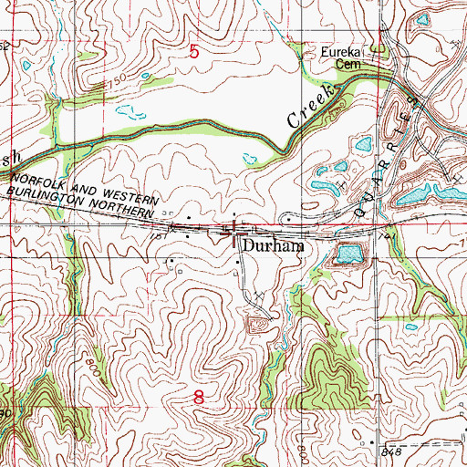Topographic Map of Durham, IA