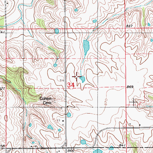 Topographic Map of Eveland, IA