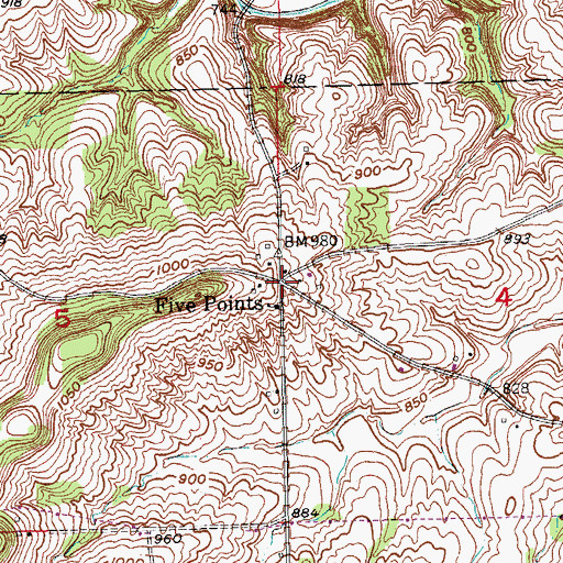 Topographic Map of Five Points, IA
