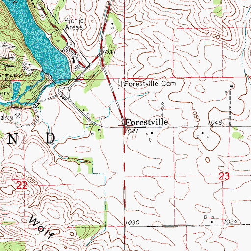 Topographic Map of Forestville, IA