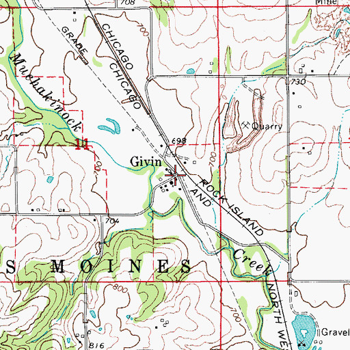 Topographic Map of Givin, IA