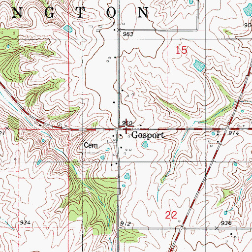 Topographic Map of Gosport, IA
